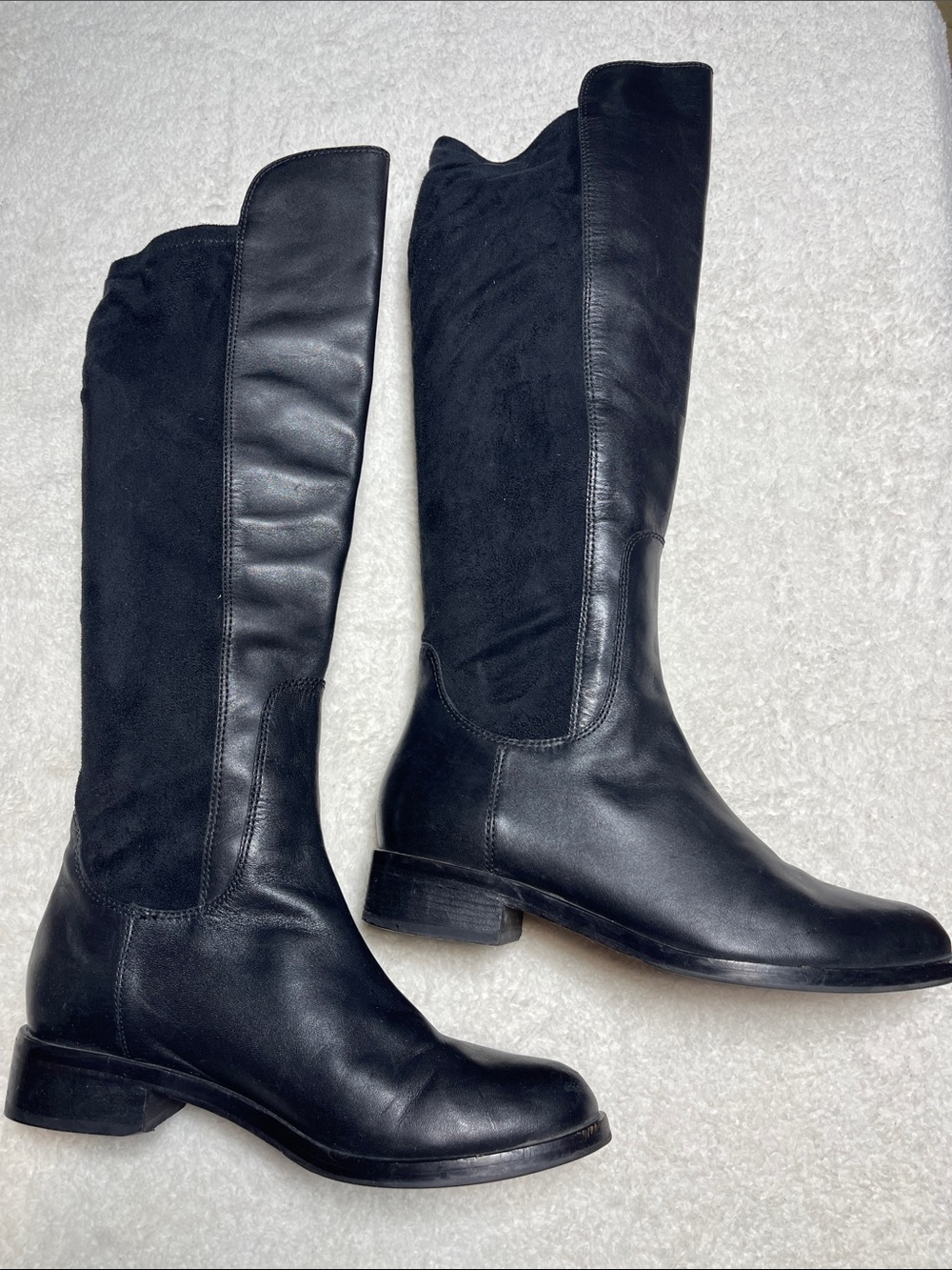 Cole Haan Black Over-the-Knee Leather & Stretch Fabric Boots Size 8B